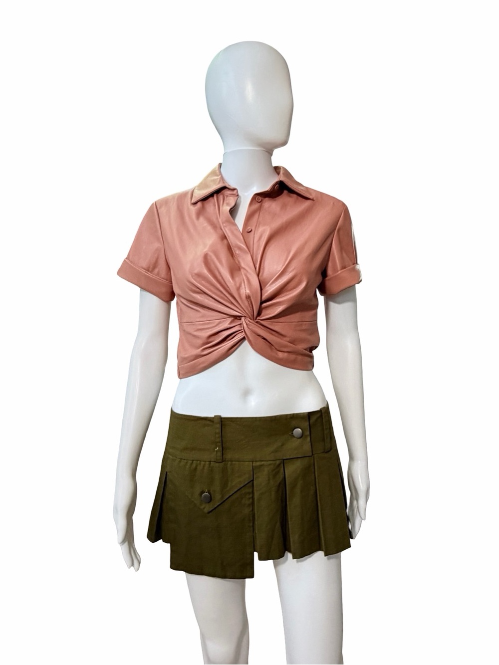 Alice + Olivia Phebe Vegan Leather Twist-Front Crop Top | Excellent Condition